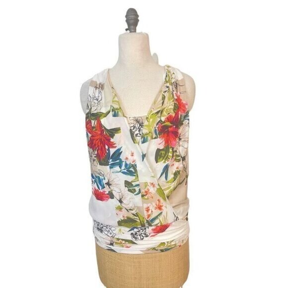 White House Black Market Sleeveless Tropical Floral Surplice Shell Top Medium - Picture 3 of 6